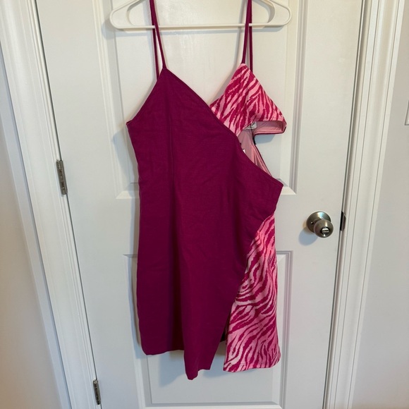 Vivienne Hu Pink ZebraMidi Cocktail Dress Women’s Size‎ 10 Y2K Hoco Asymmetrical - Picture 2 of 9